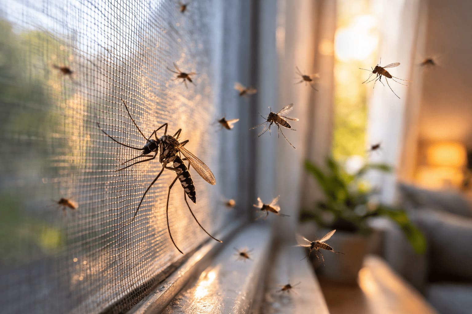 mosquitoes beside the window